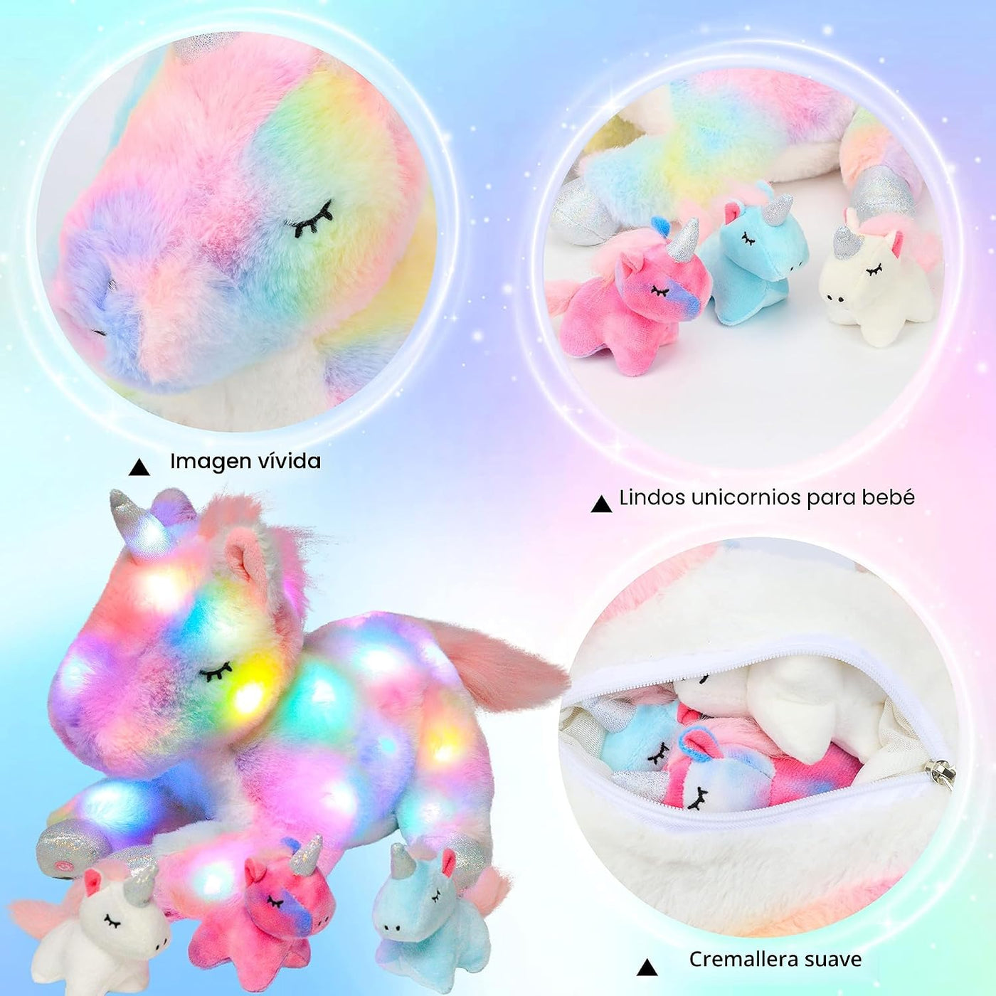 Hopearl Unicornio de peluche LED con iluminación, mamá unicornio co...