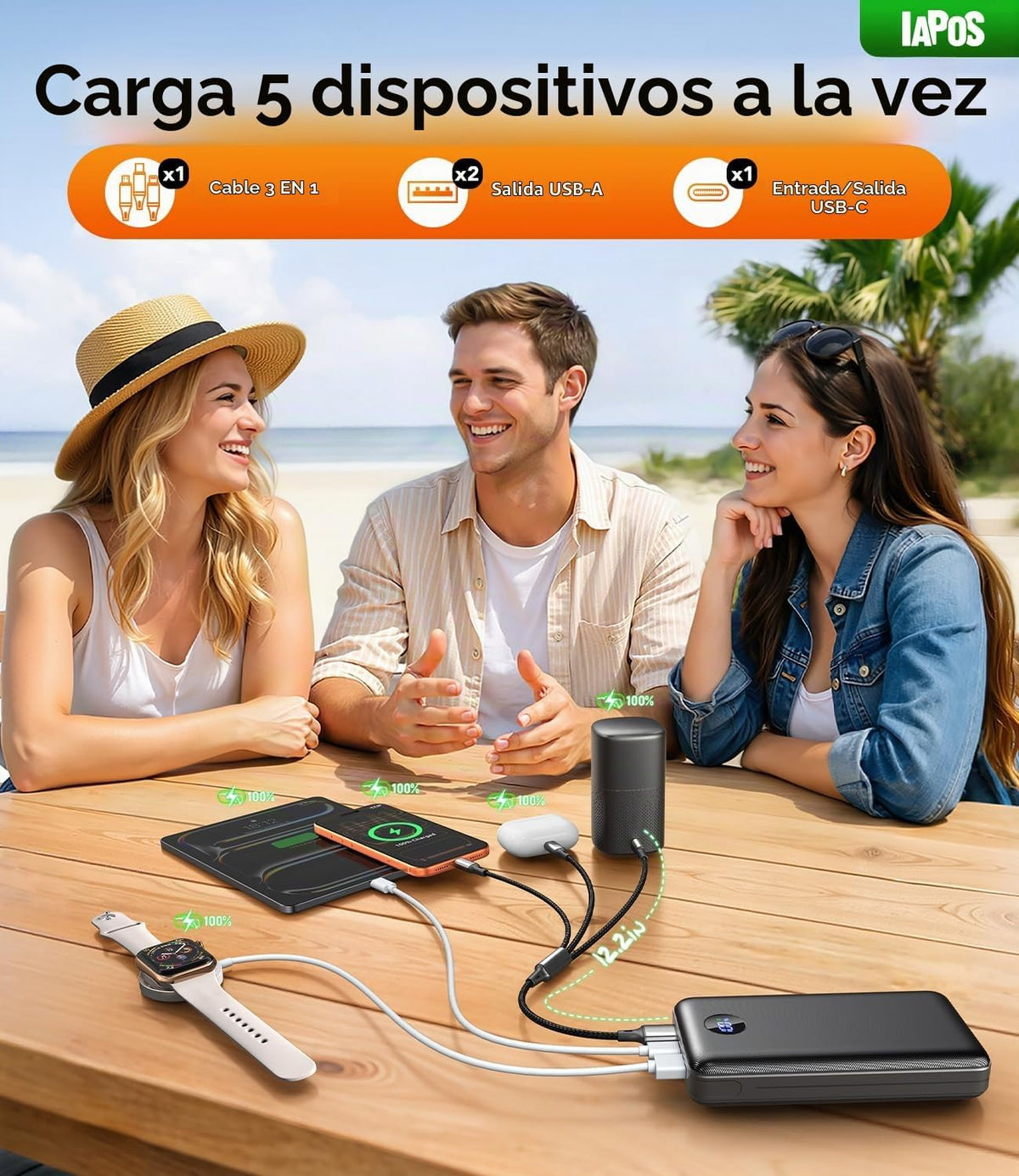 Cargador portátil IAPOS 60000mAh, batería de carga de 5 dispositivo...