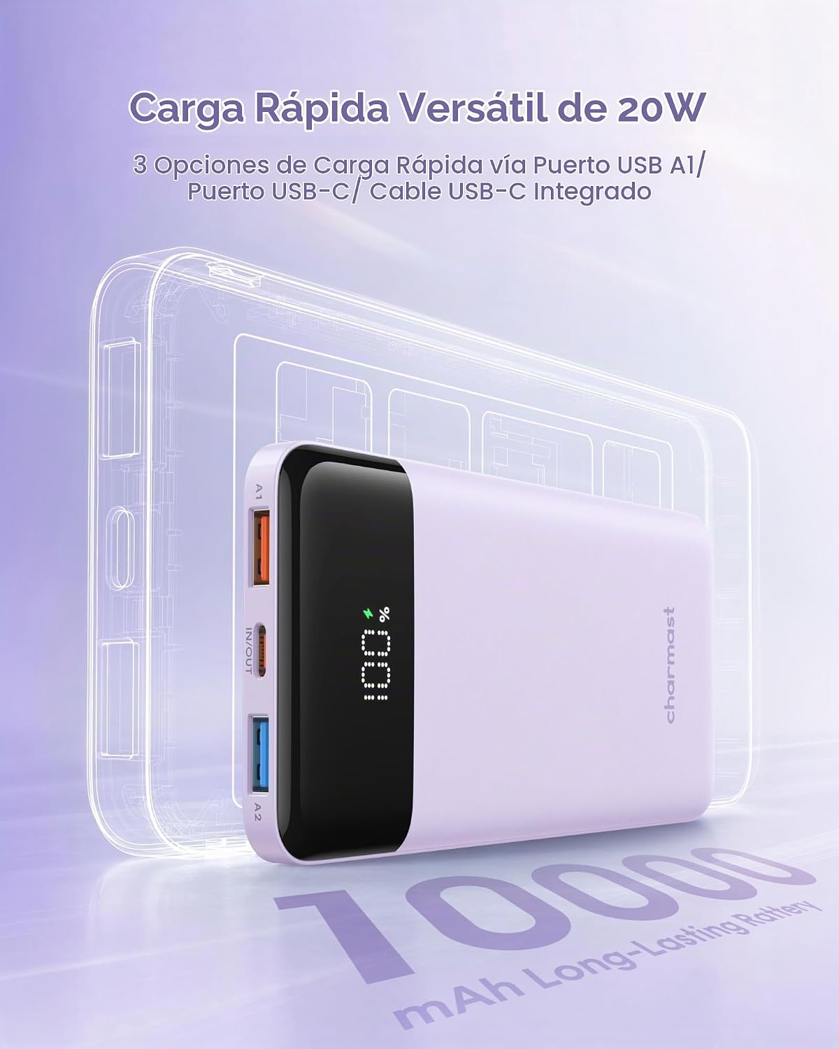 charmast Cargador portátil de carga rápida, 4 cables incorporados,...