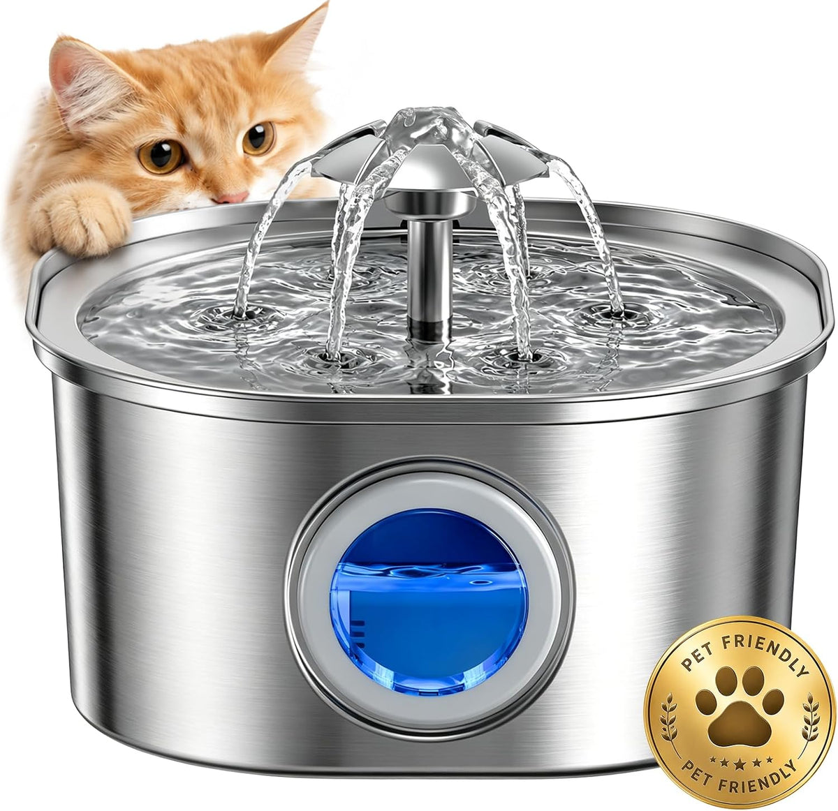 PEKTACO Fuente de agua para gatos, fuente para mascotas de acero in...