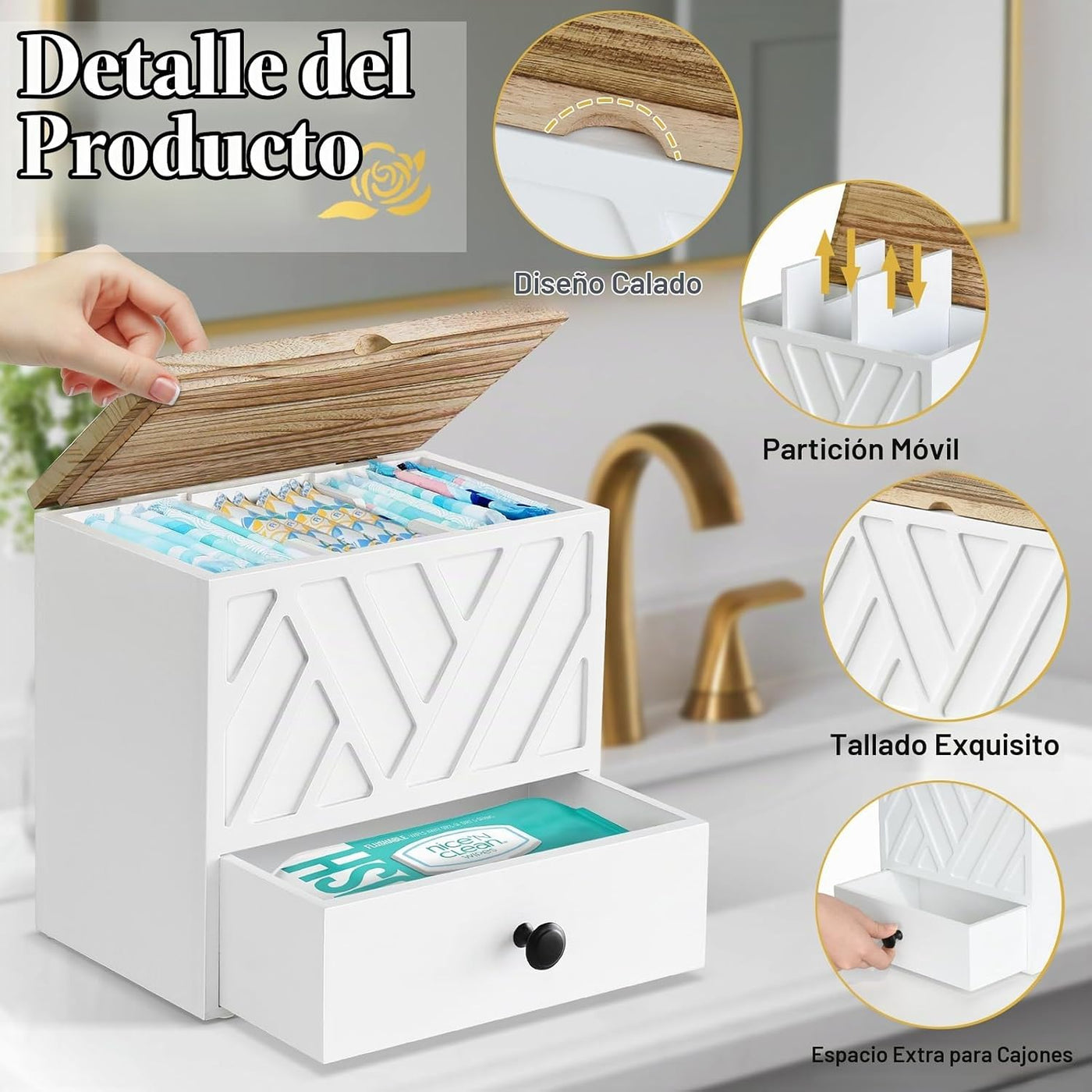Soporte para tampones para decoración de baño, organizador de produ...