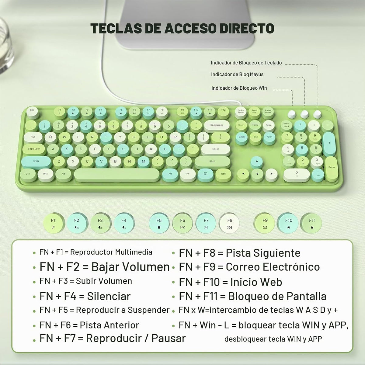 MOFII Teclado con cable, USB de tamaño completo Plug &amp; Play, te...
