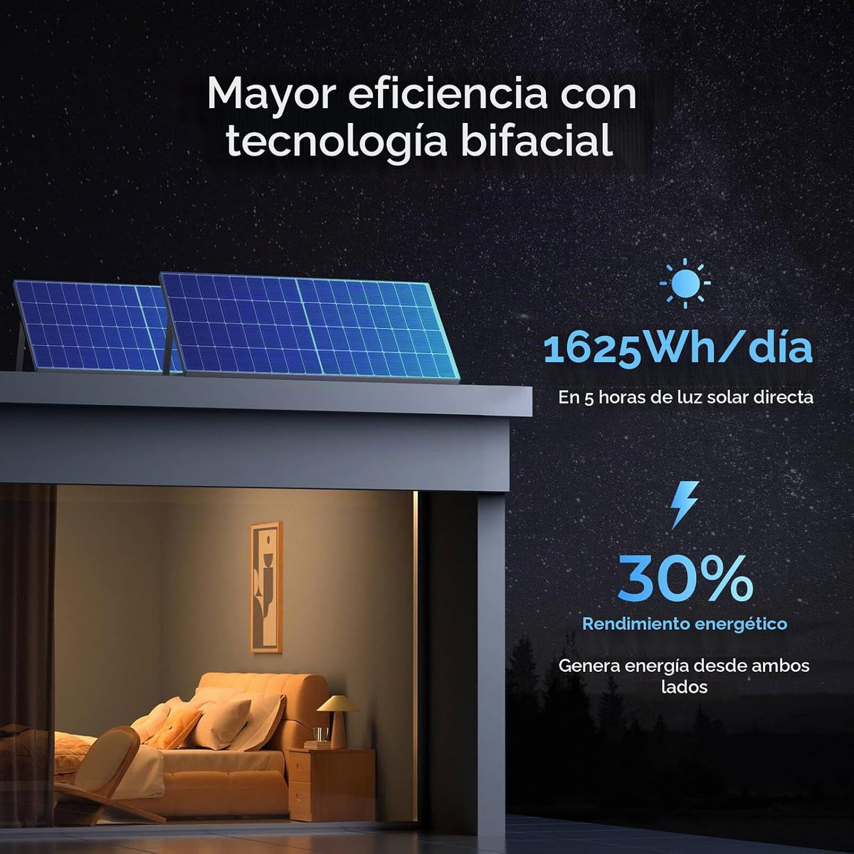 Renogy Panel Solar Bifacial de 250W Tipo N 16BB, Panel Solar de 250...