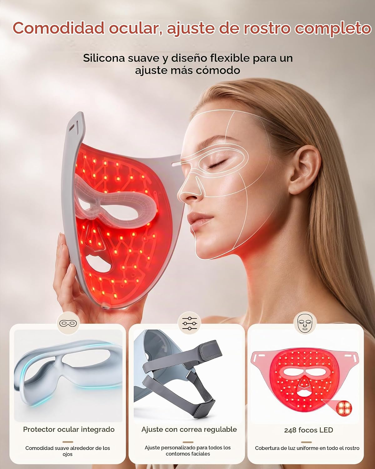 WELLOND Terapia de luz roja para cara, 4 modos, máscara LED roja y...