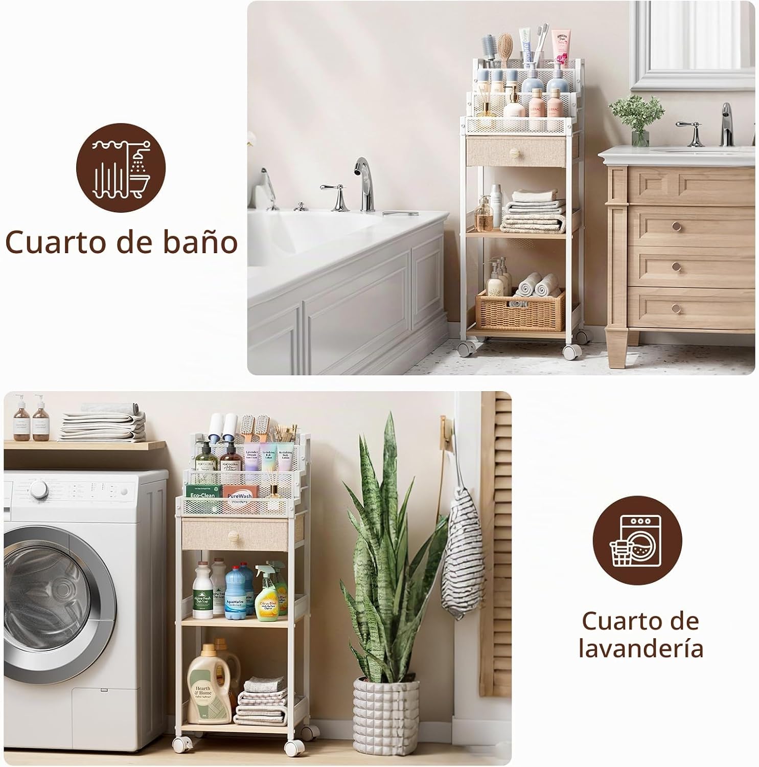 Plaviya Almacenamiento y organizador de baño con cajón, carrito de...