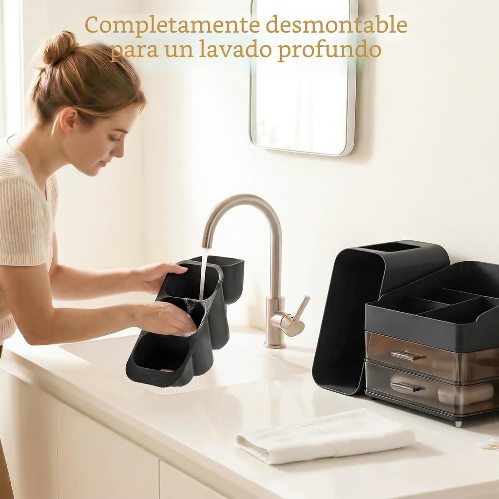 Organizador de maquillaje de gran capacidad con soporte para brocha...