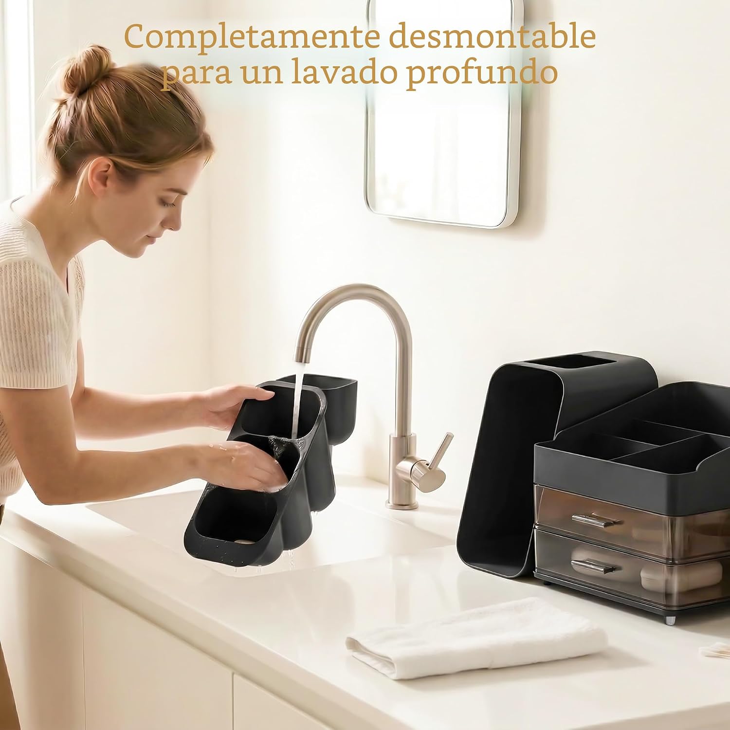 Organizador de maquillaje de gran capacidad con soporte para brocha...