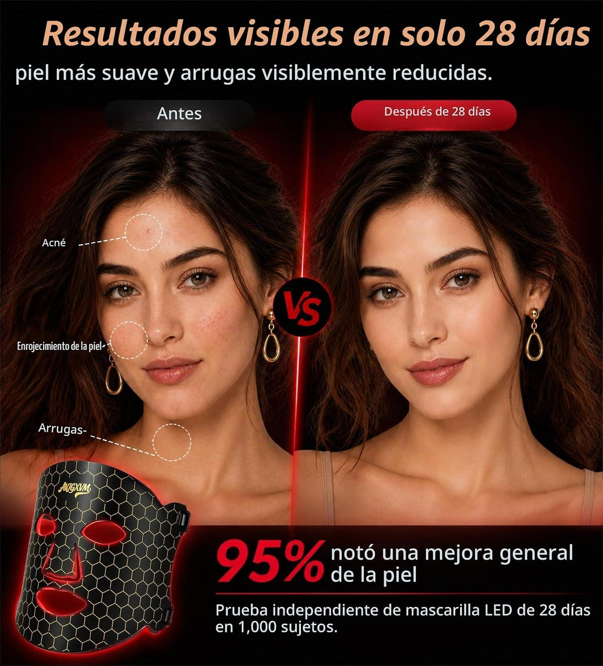 Máscara de terapia de luz roja para cara, inalámbrica de 7 colores...