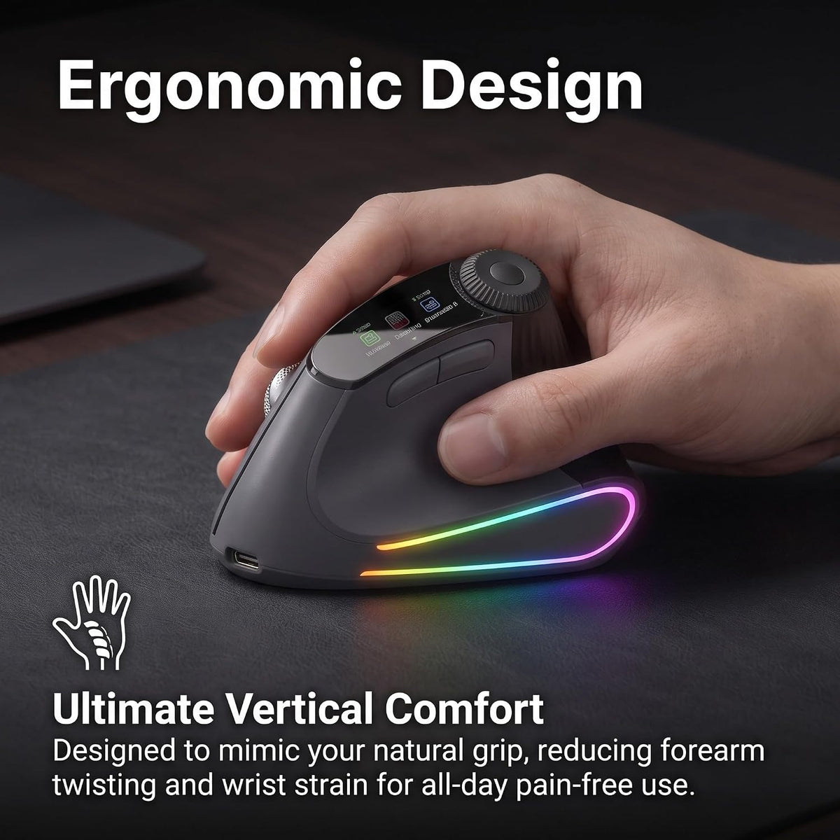 Taimousetvs Ratón vertical inalámbrico, dial ergonómico de acceso d...