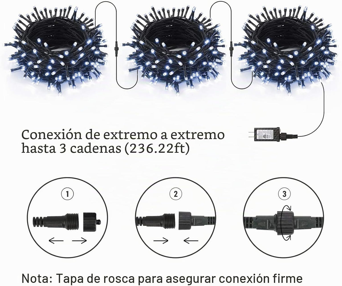 Brizled Luces navideñas blancas para exteriores, mini cadena de luc...
