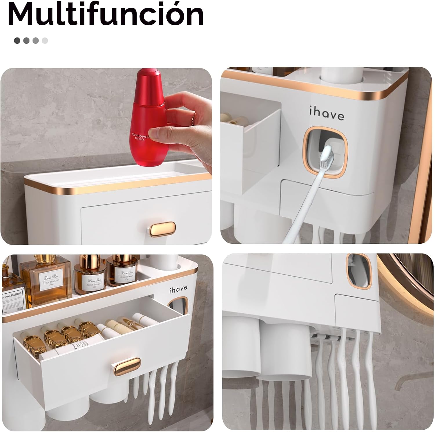 iHave Portacepillos de dientes para baños y dispensador de pasta de...