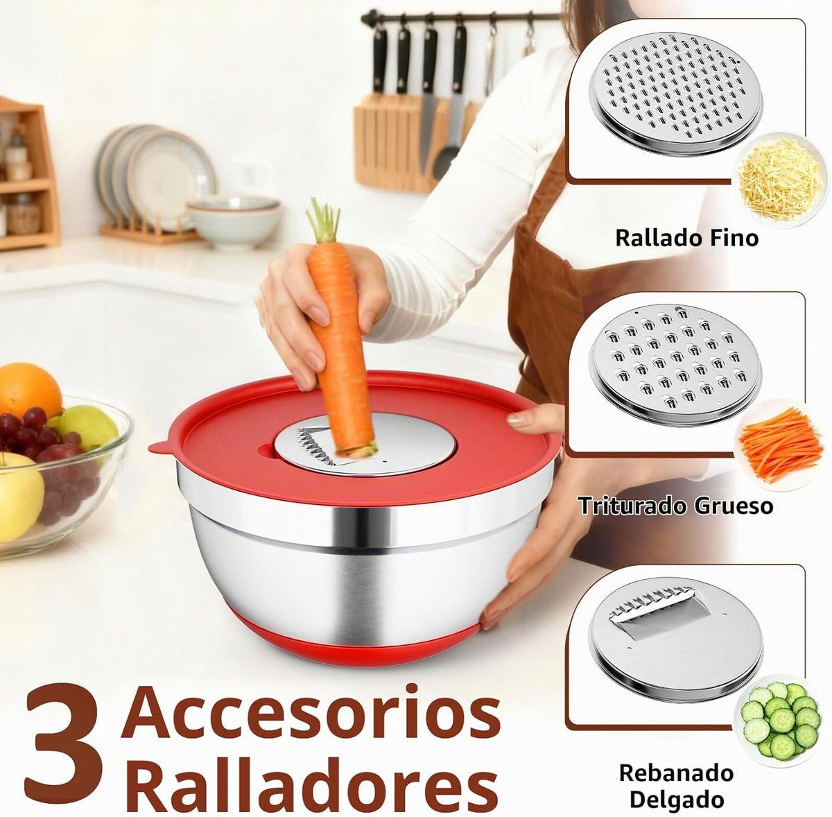 Hybemmy Paquete de 9 tazones para mezclar con tapas herméticas, cue...