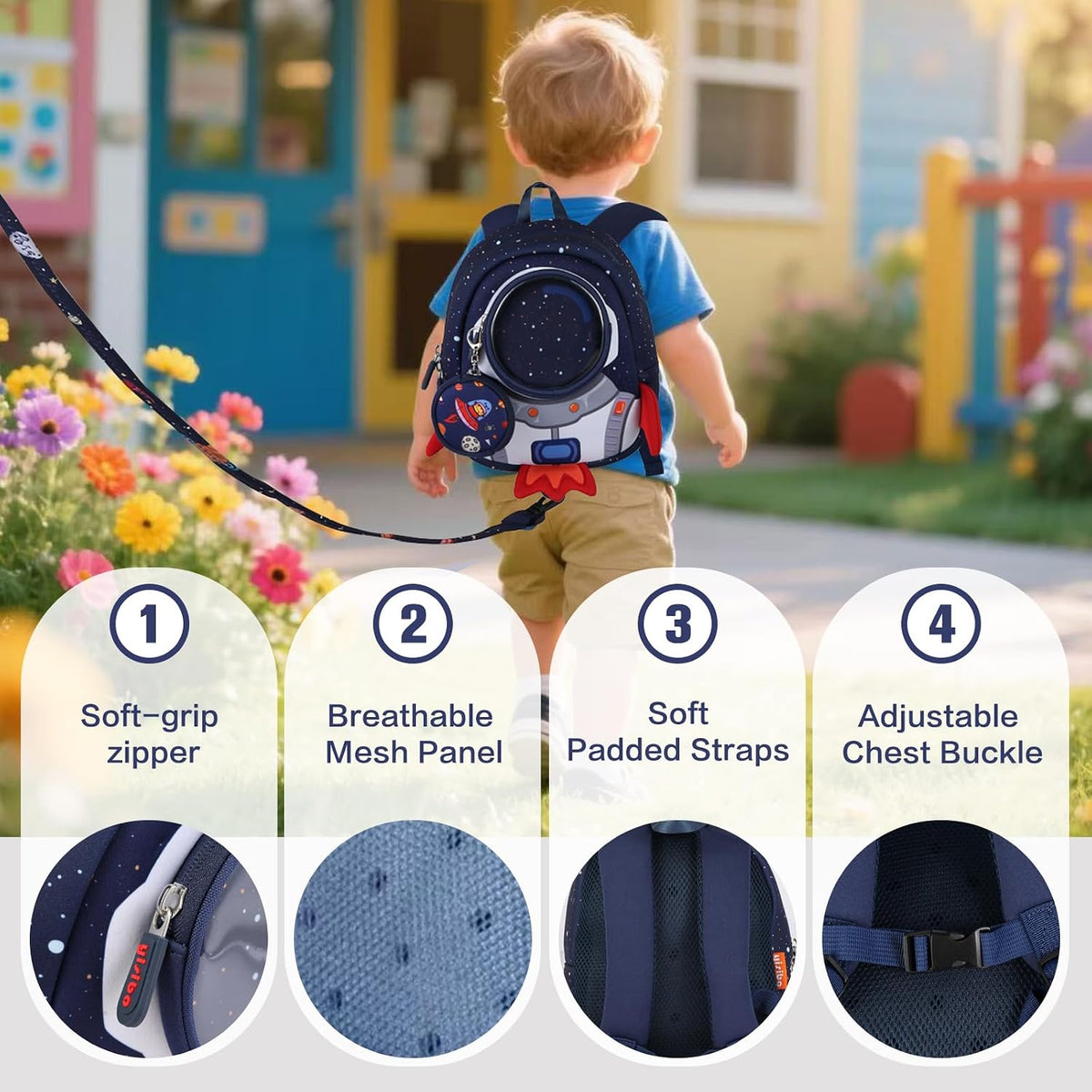 yisibo Mochila Rocket para niños pequeños con correa de arnés de se...