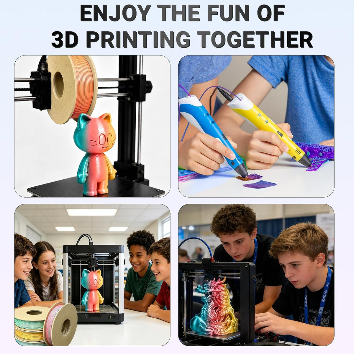 Frucindra Paquete de filamentos 3D de seda tricolor brillante PLA+...