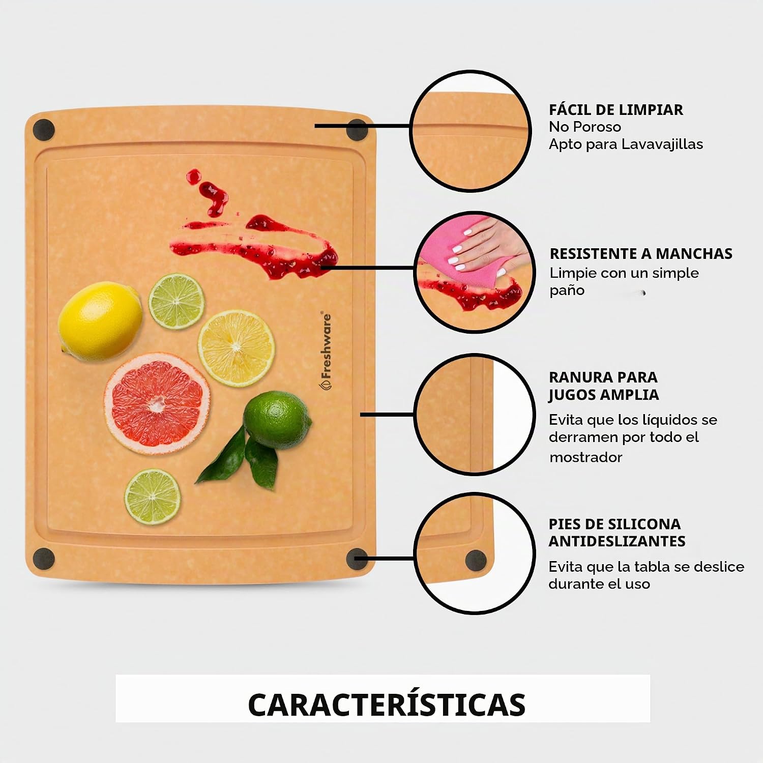 Freshware Tabla de cortar de madera para cocina, ranura para jugos,...