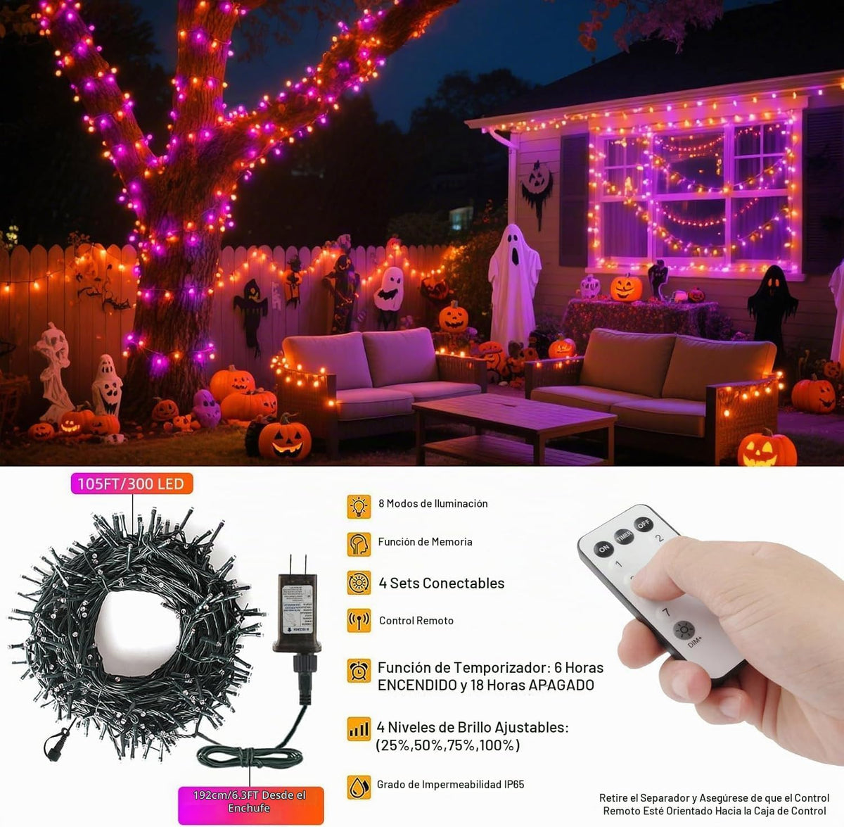 VTECHOLOG - 300 luces LED moradas y naranjas para árbol de Navidad,...