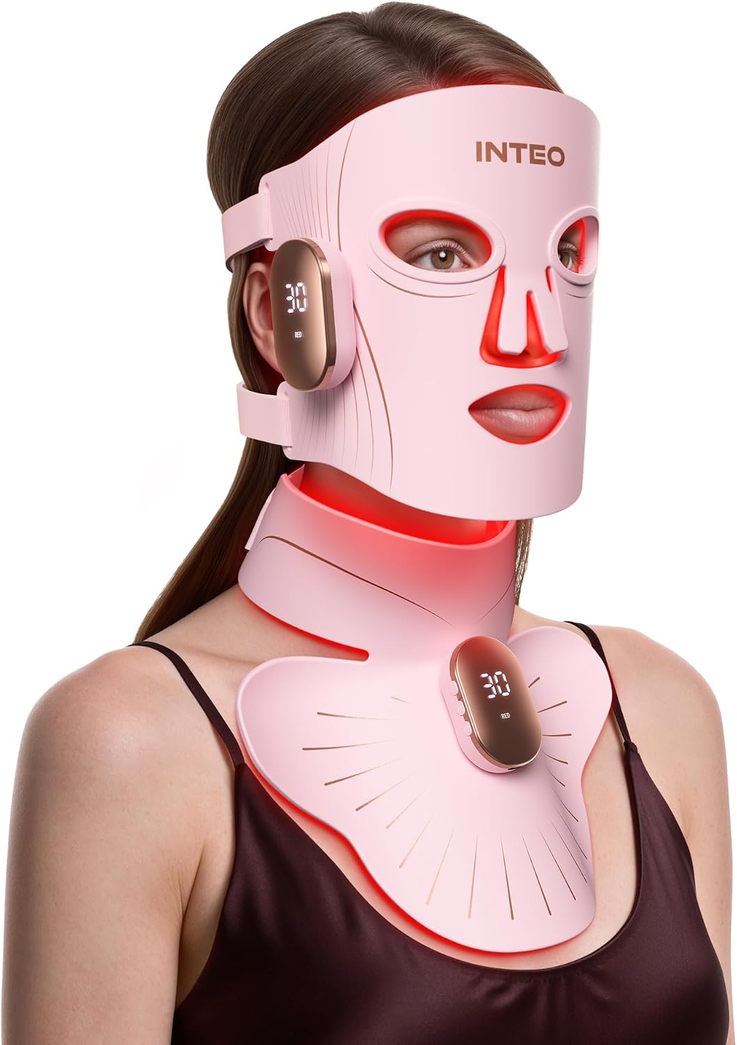 Máscara de terapia de luz roja para cara y cuello, NIR de 850 nm y...