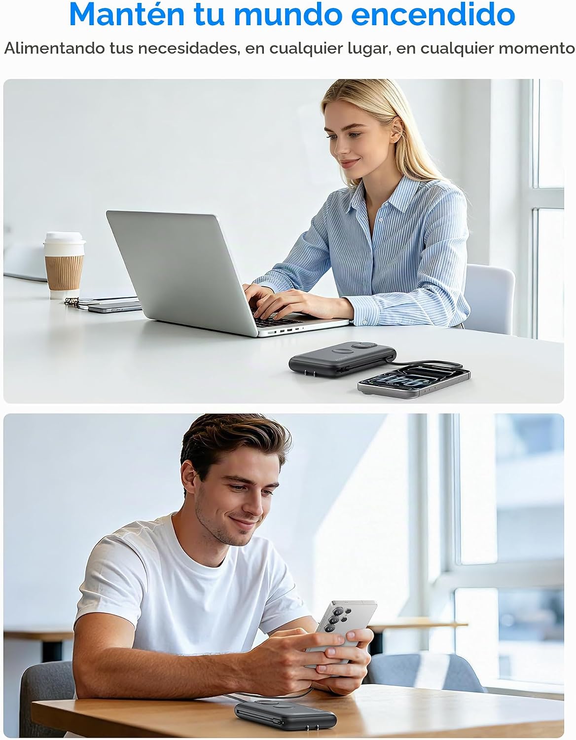 Cargador portátil Power Bank 10000mAh PD20W con cables incorporados...