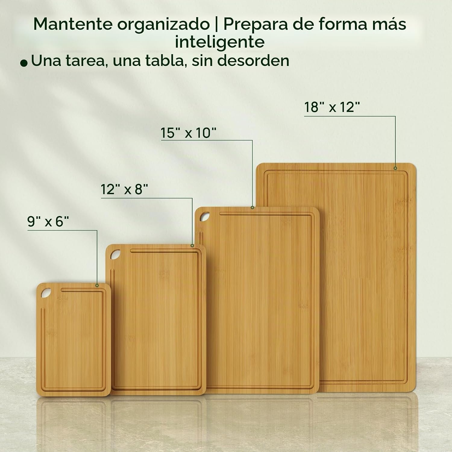 Keechee Juego de 4 tablas de cortar de madera natural para cocina c...