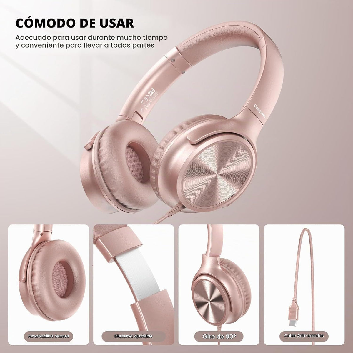 Cowyawn Auriculares USB C con cable, auriculares USB C con cable co...