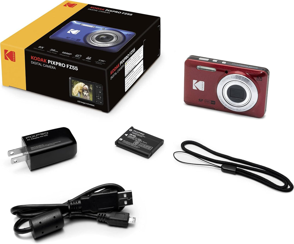 Kodak PIXPRO FZ55 - Cámara digital roja de 16 MP con zoom óptico 5X...