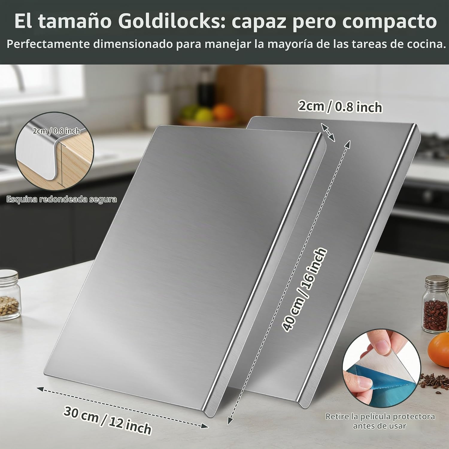 Juego de tablas de cortar de acero inoxidable para cocina, paquete...