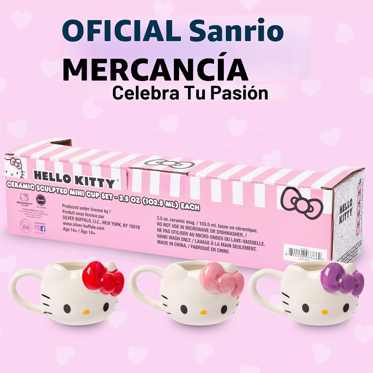 Silver Buffalo Sanrio Hello Kitty Conjunto de 3 tazas de cerámica e...