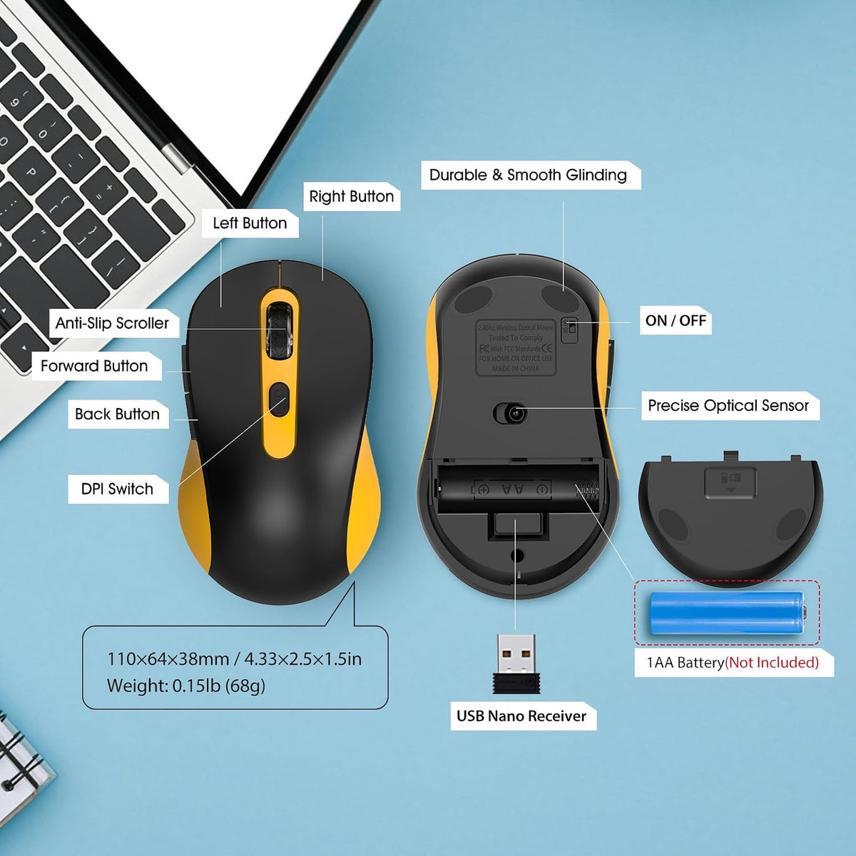 Ratón inalámbrico para laptop, PC, Chromebook, Mac, MacBook, ratón...
