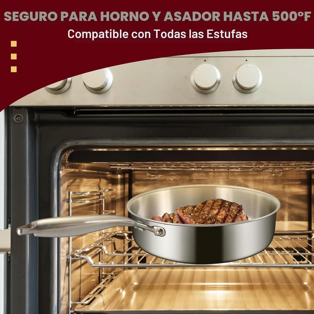 EWFEN Sartén de Acero Inoxidable de Tres Capas de 12 Pulgadas, Sart...