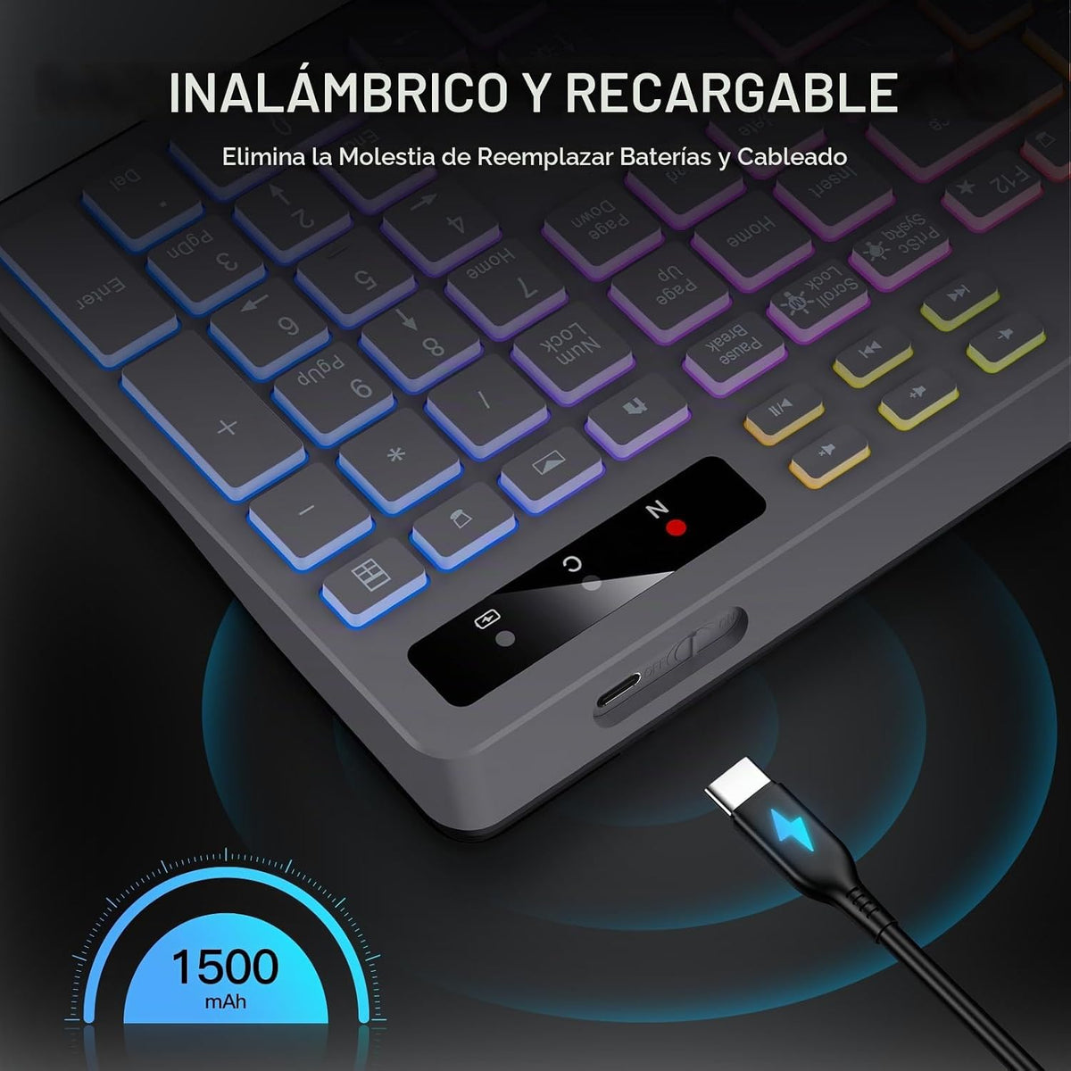 Soueto Teclado inalámbrico con retroiluminación RGB, soporte para t...