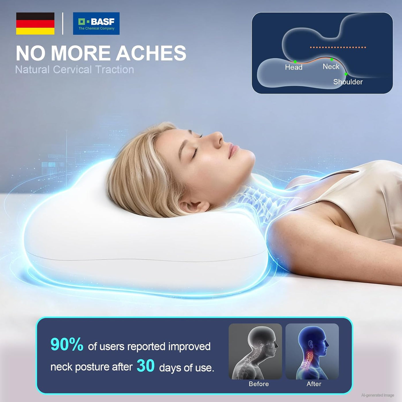 HUADER Almohada cervical para aliviar el dolor de cuello y dormir d...