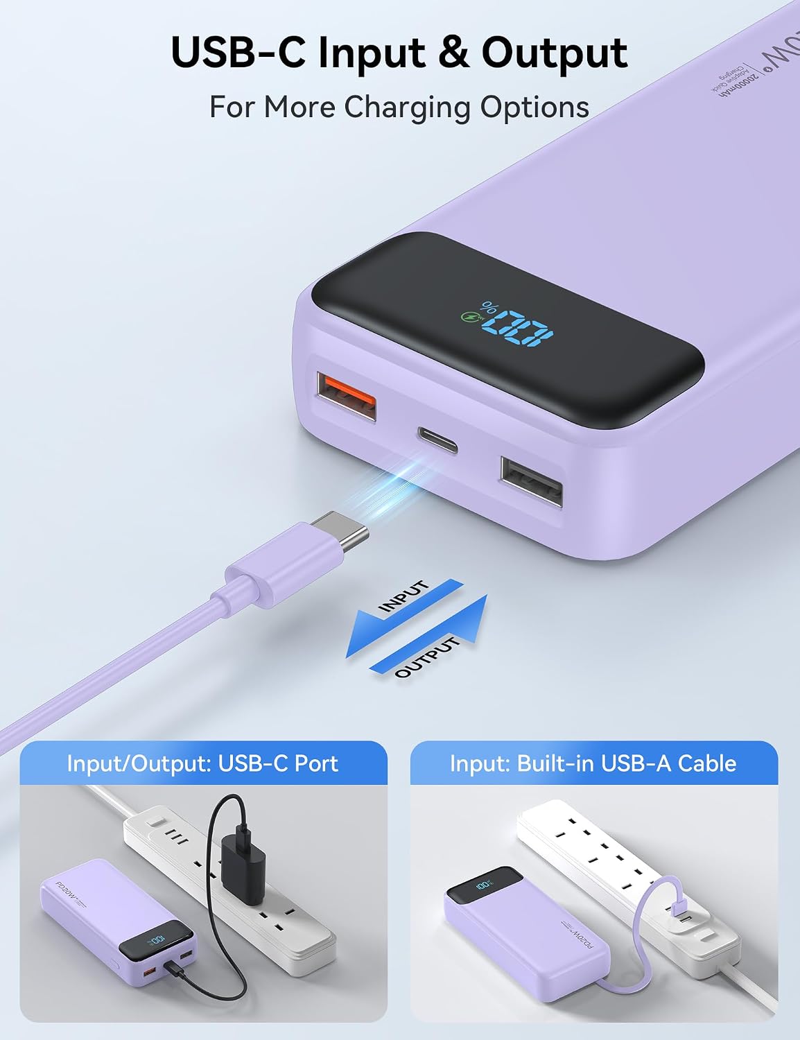 Nusyddy Cargador portátil de 20000 mAh con 4 cables incorporados y...