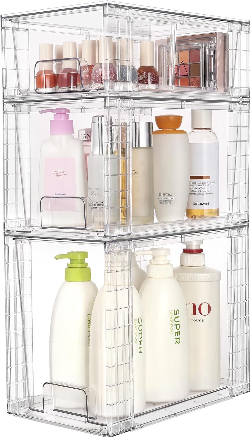 Vtopmart Paquete de 3 cajones de almacenamiento apilables transpare...