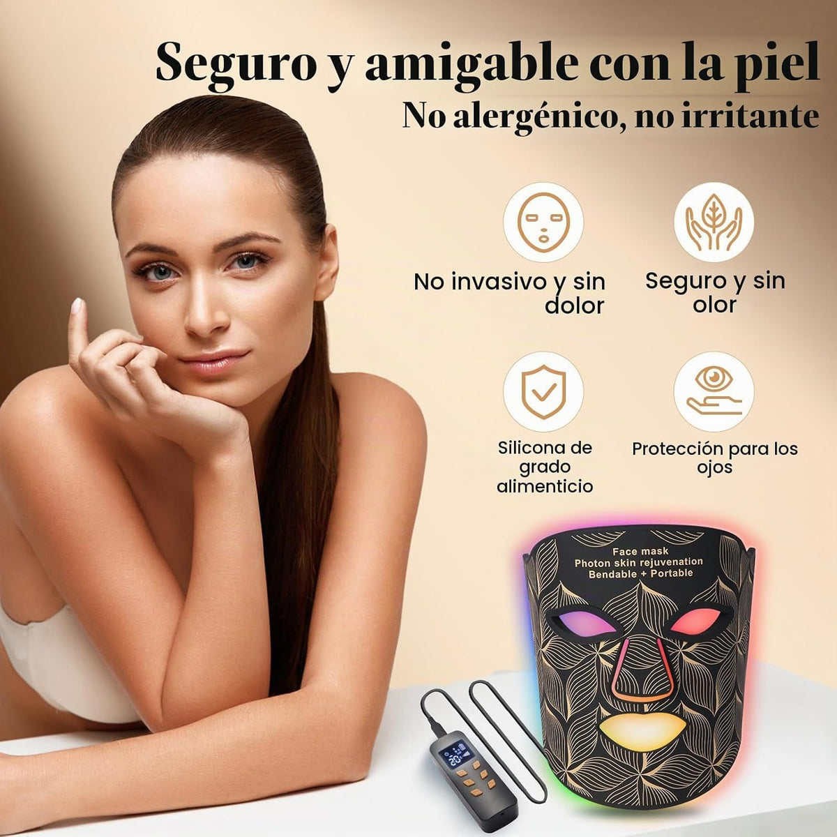 biuufish Terapia de luz roja para la cara, máscara facial LED de 8...
