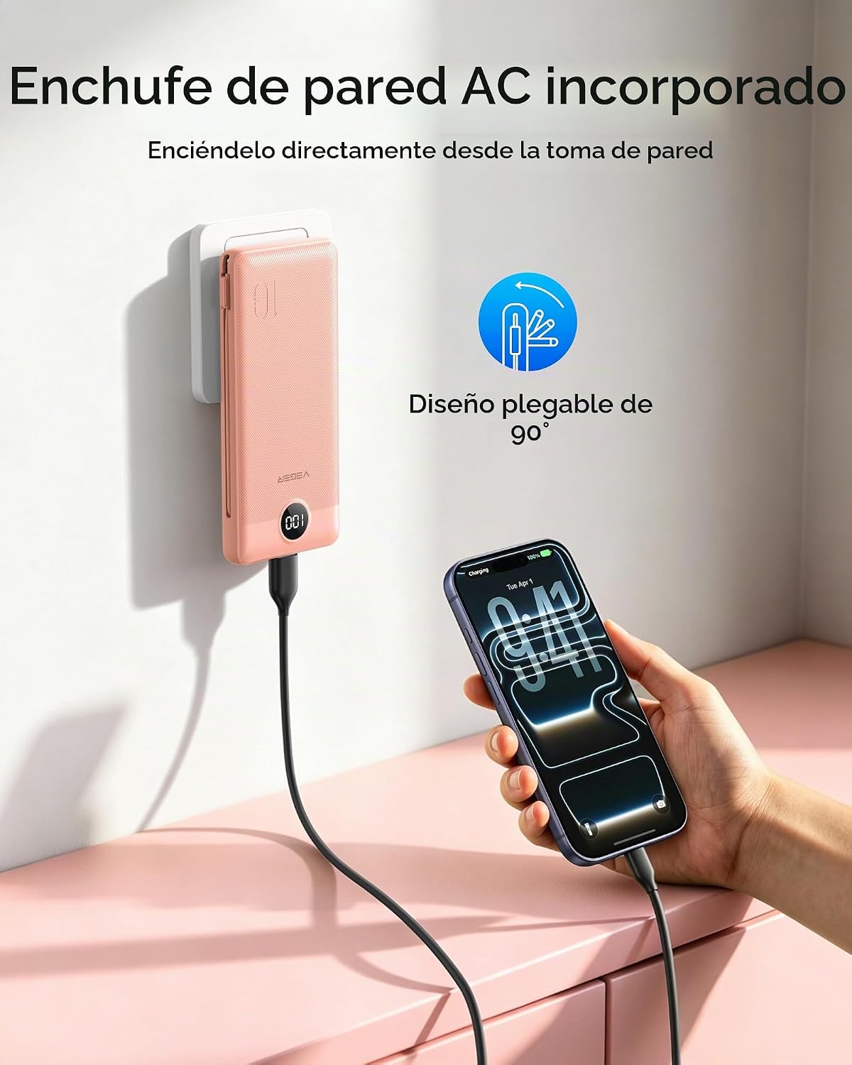 VEGER Cargador portátil para iPhone, Power Bank con cables integrad...