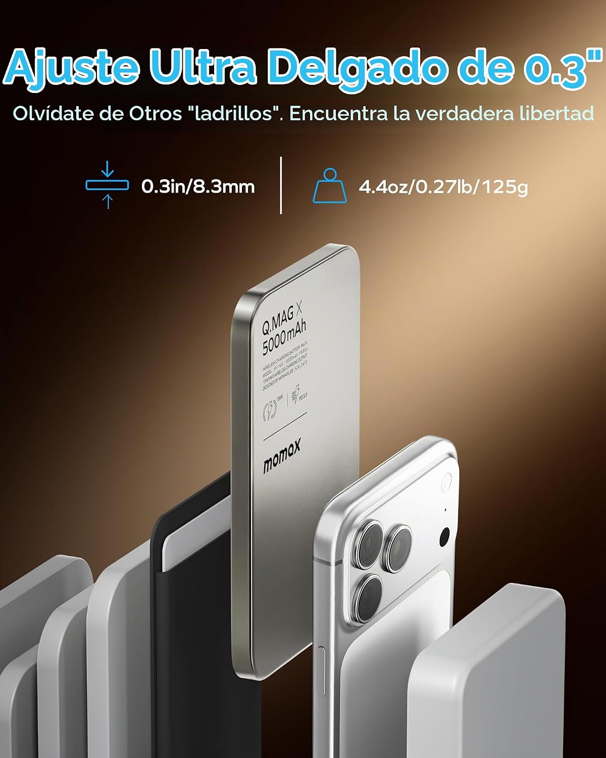 MOMAX Banco de energía magnético de 5000 mAh, ultra delgado de 0.3...
