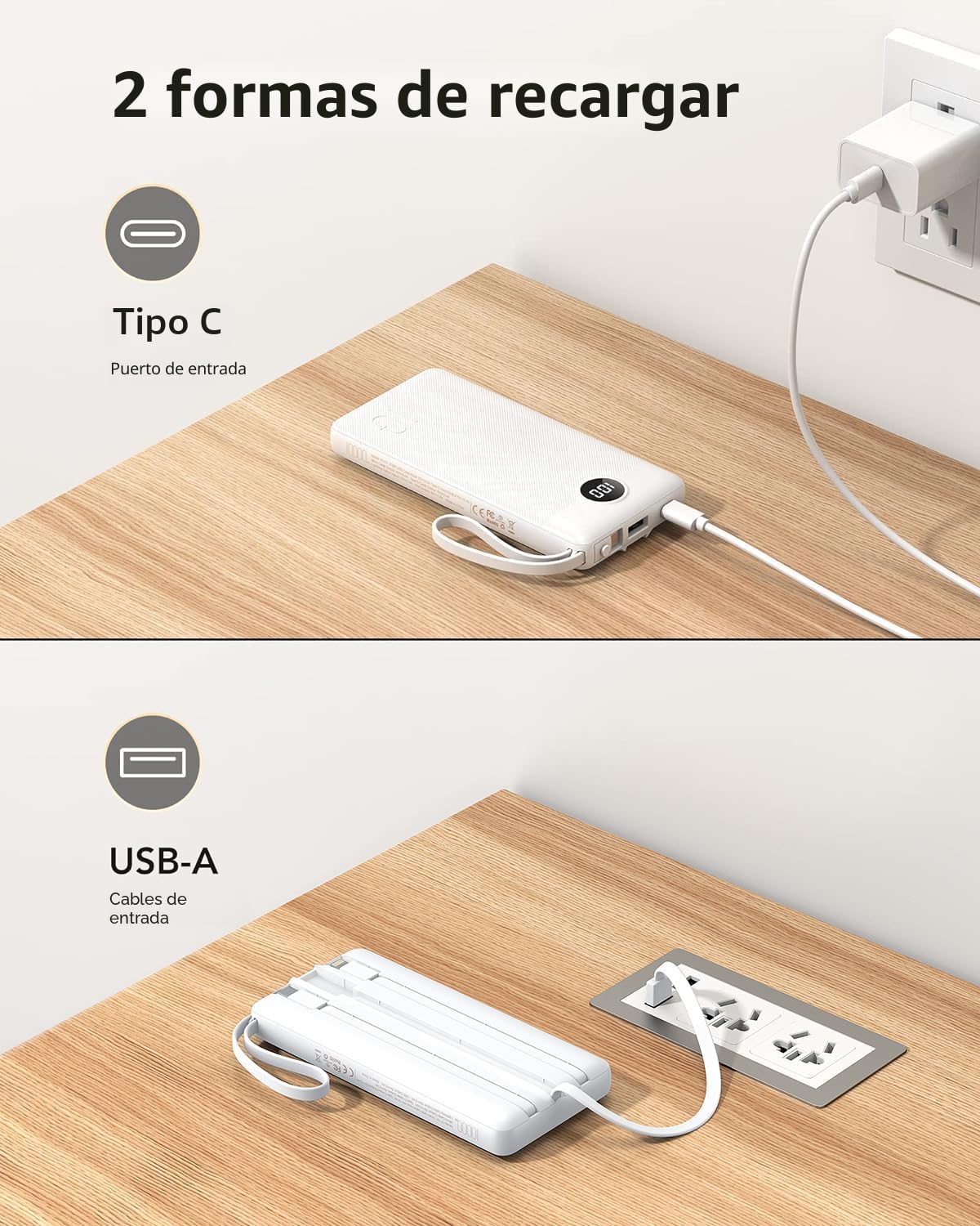 VEEKTOMX Cargador portátil de 10000 mAh con 4 cables incorporados |...