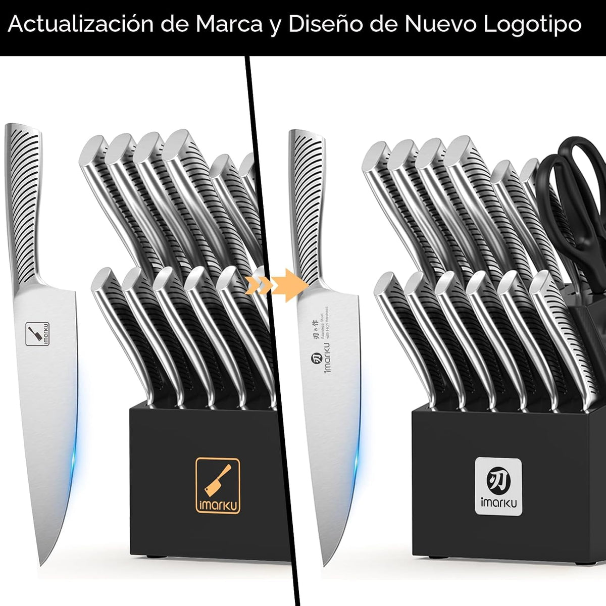 imarku Juego de 14 piezas de bloque de cuchillos, juego de cuchillo...