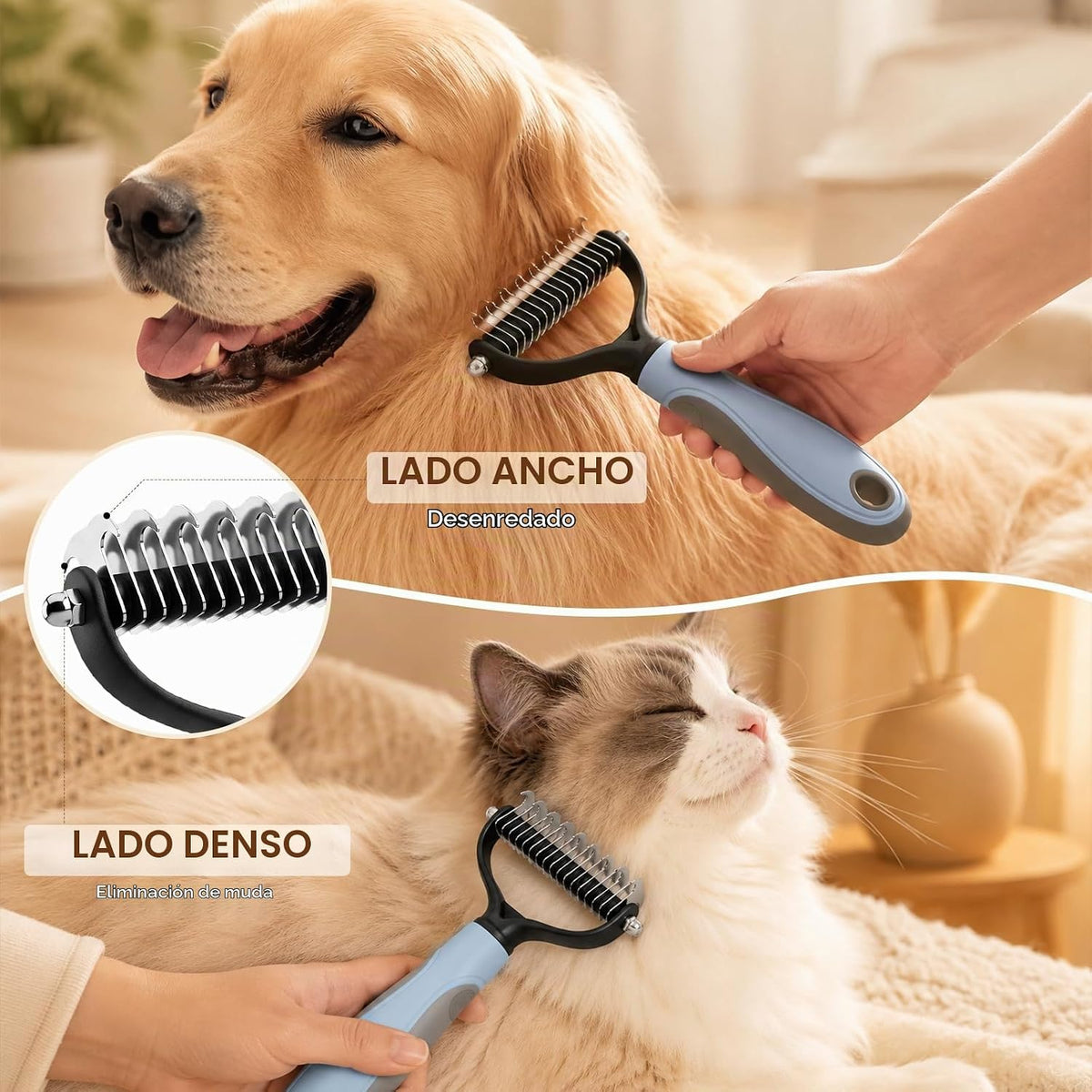 Mascotas para perros y gatos, cepillo de aseo de mascotas de doble...