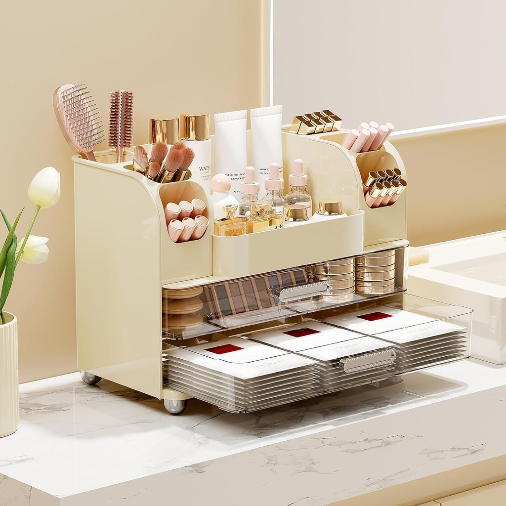 UFORU Organizador de maquillaje para encimera con 2 cajones grandes...
