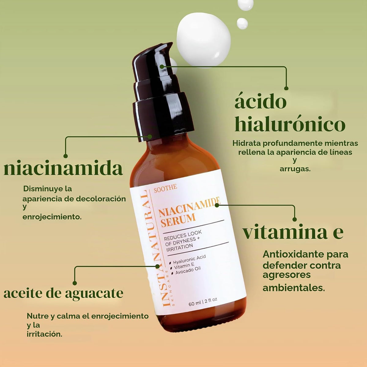 Suero facial 5% niacinamida, vitamina B3, hidratente y antienvejeci...