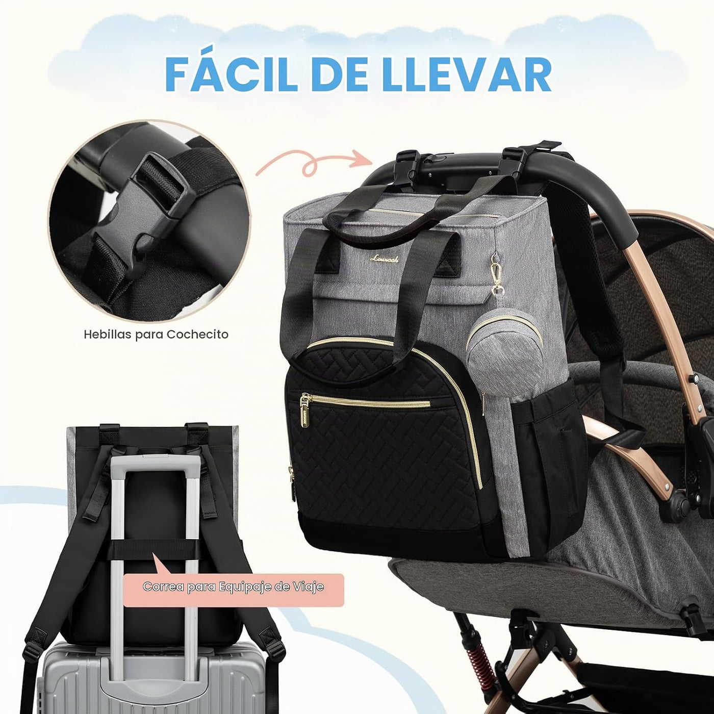 LOVEVOOK Mochila de Pañales, Bolsa de Bebé Portátil de Gran Capacid...