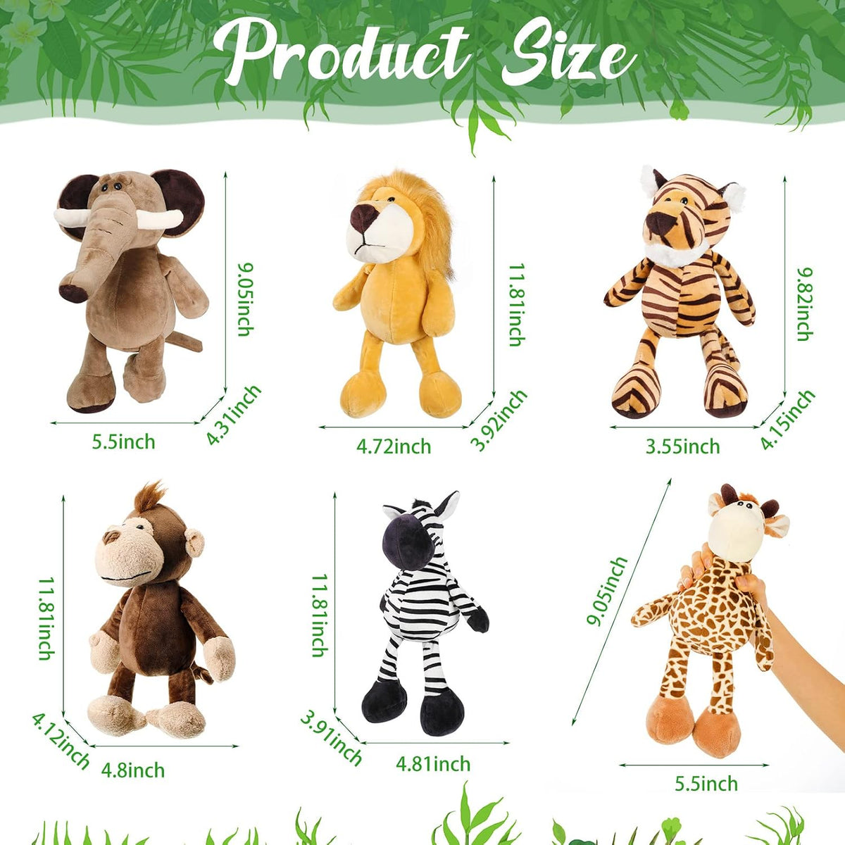 Zhanmai Juego de 6 juguetes de peluche de animales de safari de la...