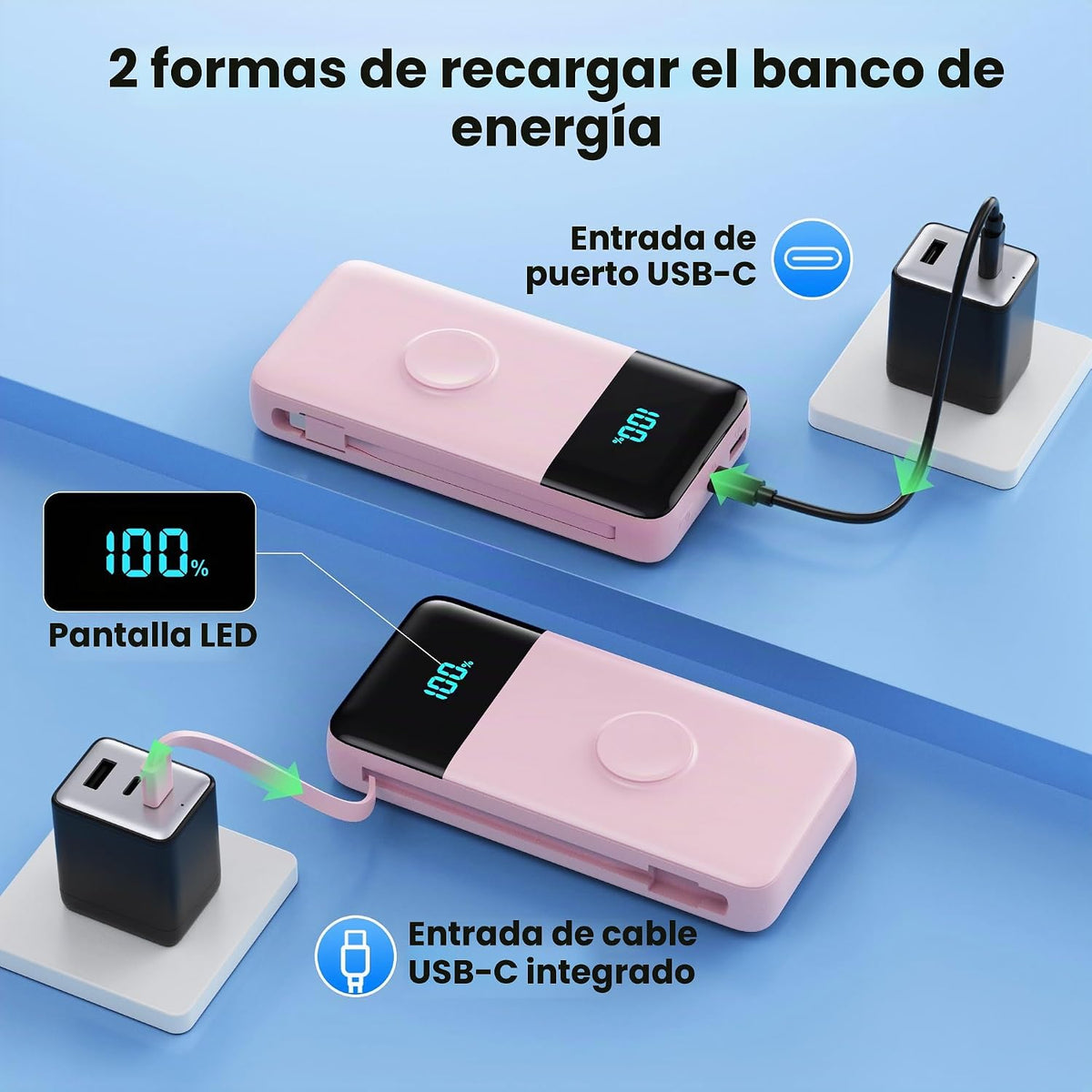 Cargador portátil de 40800 mAh con cables integrados, batería portá...
