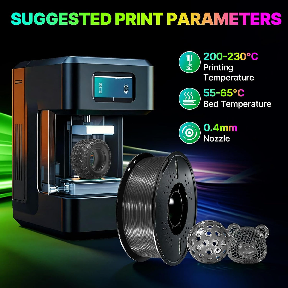 Colourbing Filamento flexible de TPU 95A para impresora 3D, filamen...