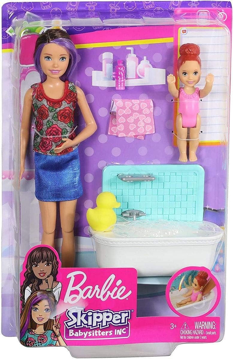 Barbie Skipper Babysitters Inc. Set de Juguetes de Baño, Morena