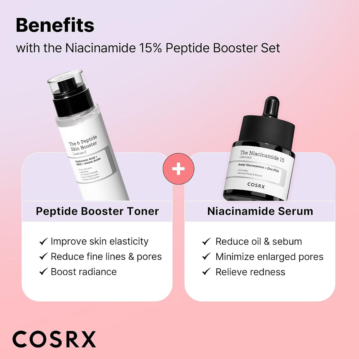 COSRX Niacinamida 15%, Peptide Booster Serum Set, Cuidado de Poros...