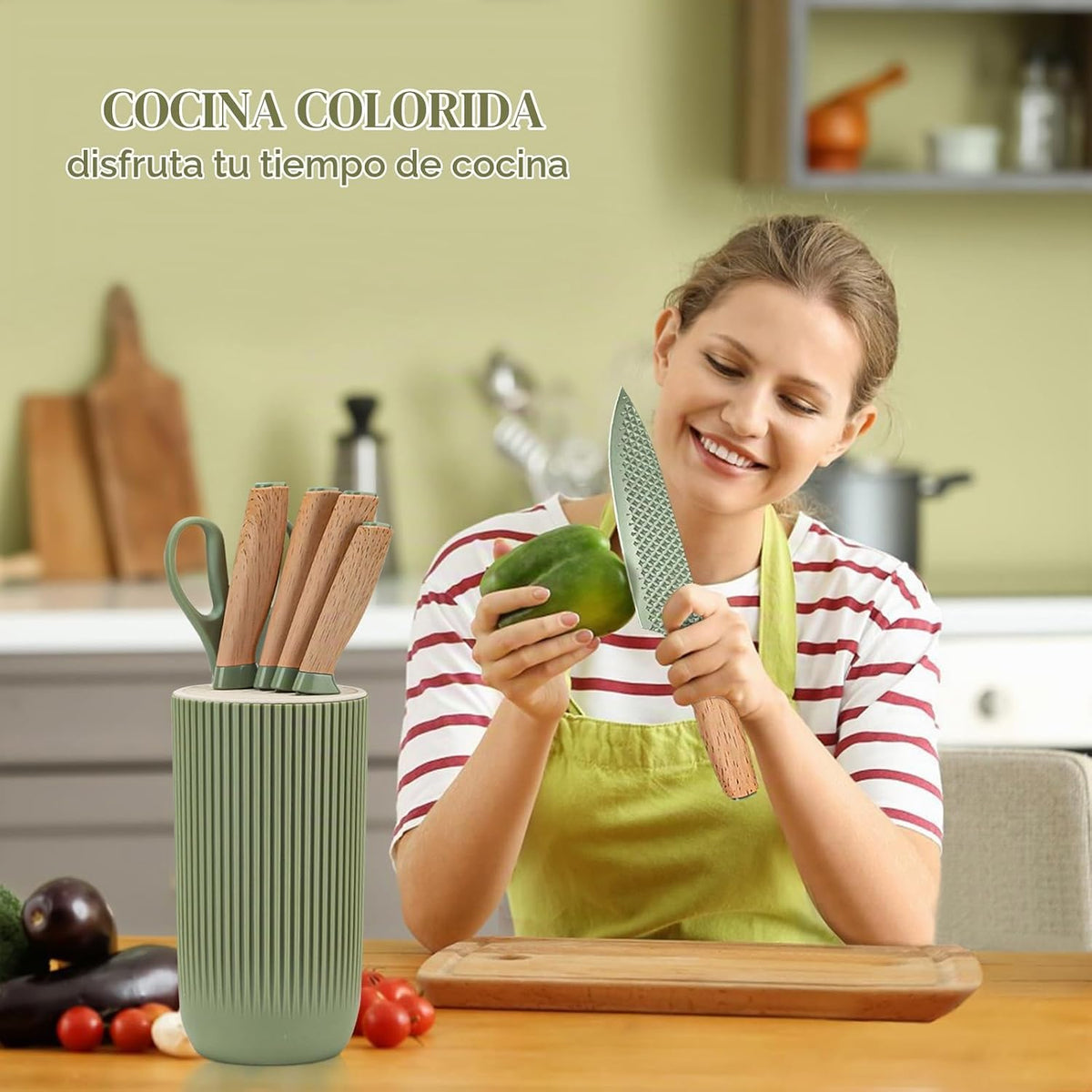 Juego de Cuchillos de Cocina, Retrosohoo Juego de 6 Piezas de Cuchi...
