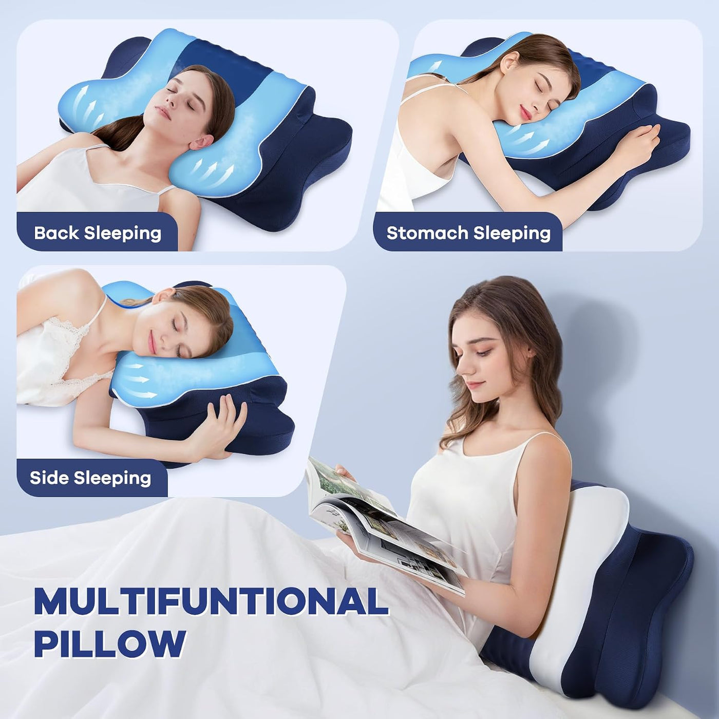 DONAMA Almohada cervical para dolor de cuello, almohada ergonómica...
