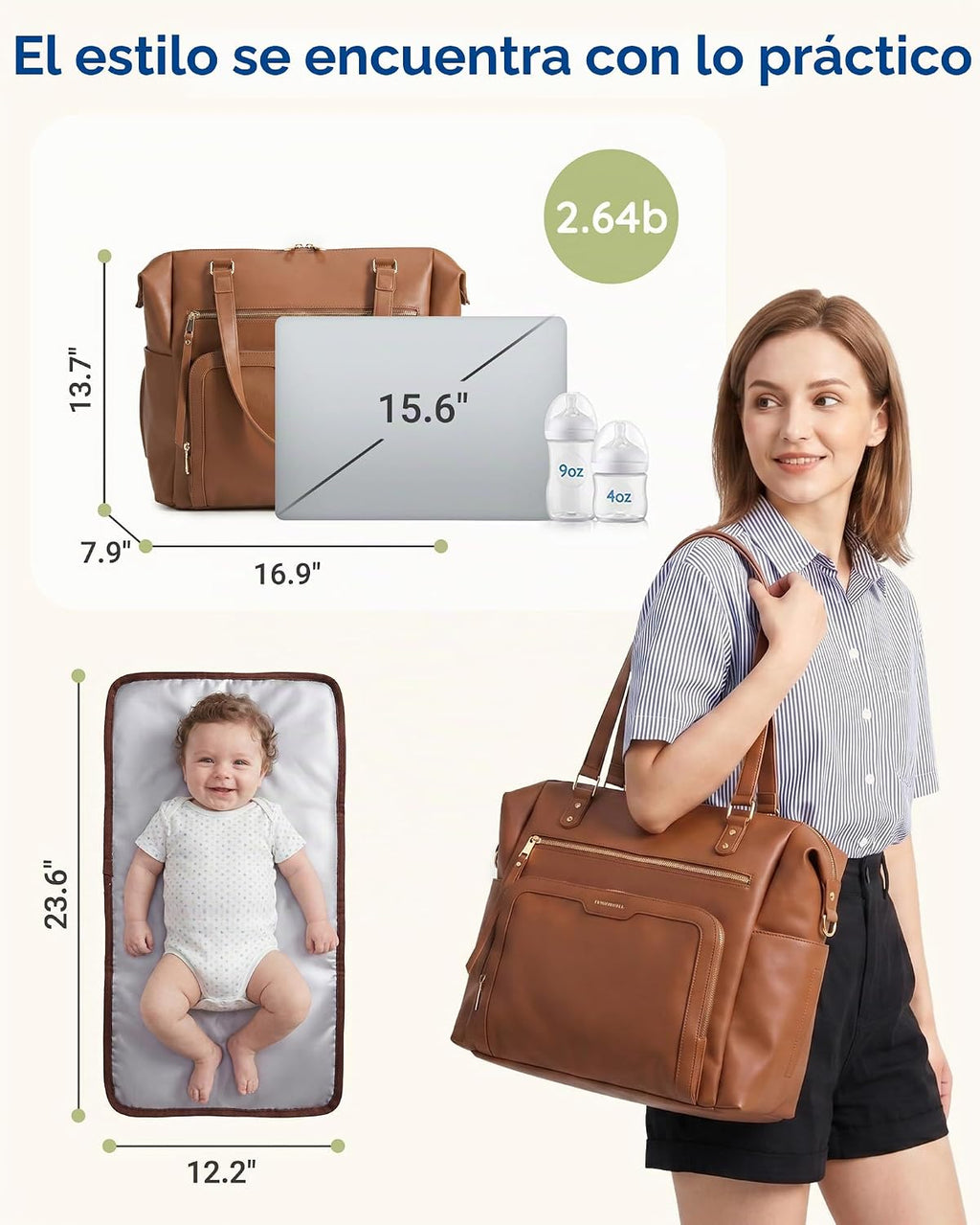 mommore Bolsa de pañales, bolsa de pañales grande con cambiador imp...